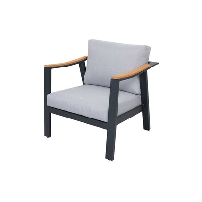 Nova 4-Piece Aluminum & Teak Sofa Set with Stationary Chairs