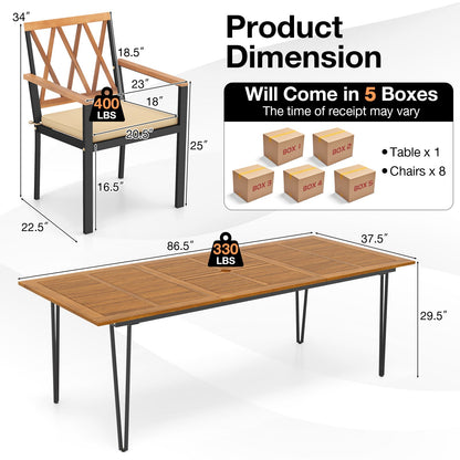 Acacia Wood Outdoor Furniture Set 9 Pieces Patio Dining Set with 8 Chairs