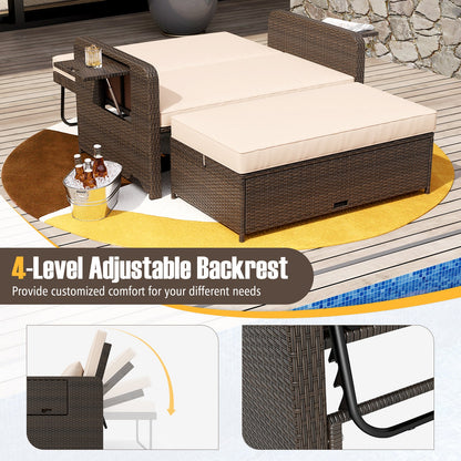 Premium Adjustable Outdoor Patio Daybed Set with Cushions and Storage Ottoman