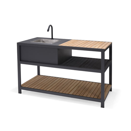 Aluminum and Teak Outdoor Kitchen with Stainless Steel Sink