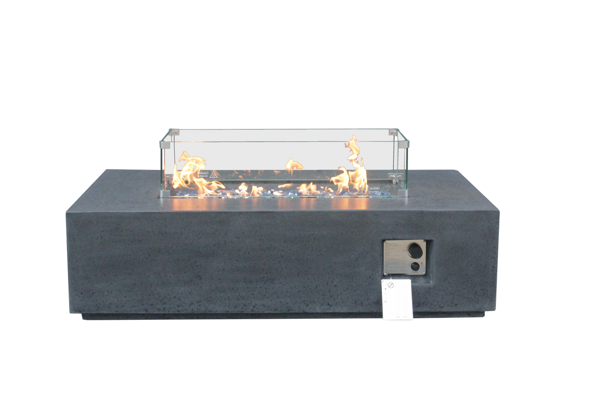 52 Inch Rectangular Concrete Propane Fire Pit Table with Wind Guard