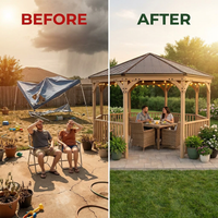 DIY Meridian 12 Ft. Octagon Enclosed Wood Outdoor Patio Gazebo with Brown Hardtop Metal Roof and 36 In. Guard Rail — Before & After