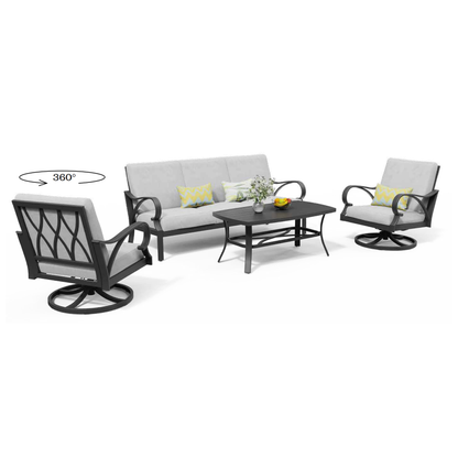Puget 4-Piece Aluminum Living Room Set With Swivel Chairs