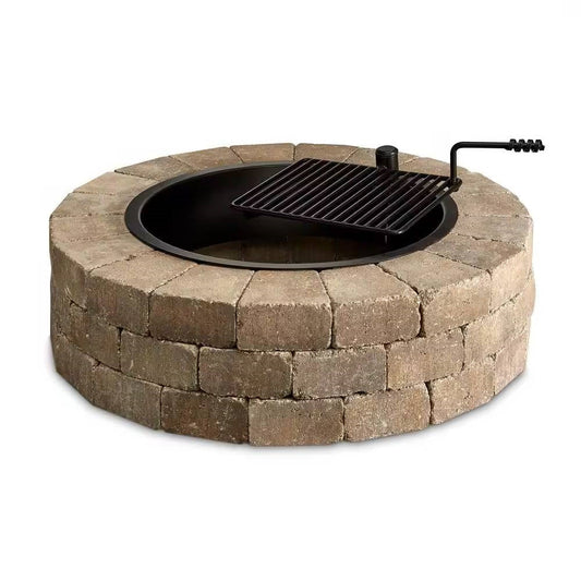 48 Inch Round Concrete Block Fire Pit Kit with Swivel Cooking Grate
