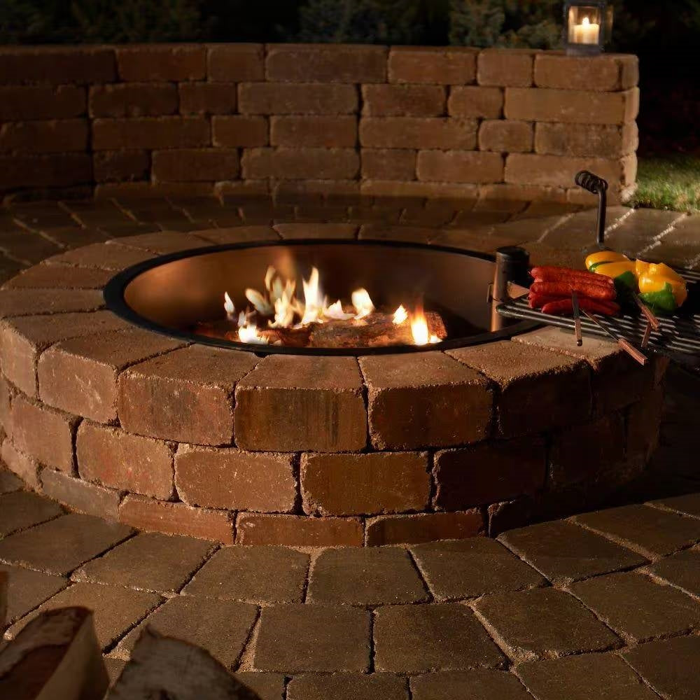 48 Inch Round Concrete Block Fire Pit Kit with Swivel Cooking Grate