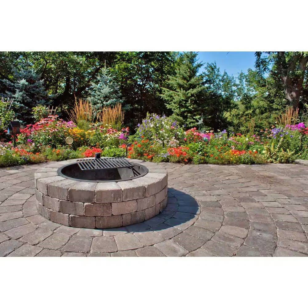 48 Inch Round Concrete Block Fire Pit Kit with Swivel Cooking Grate