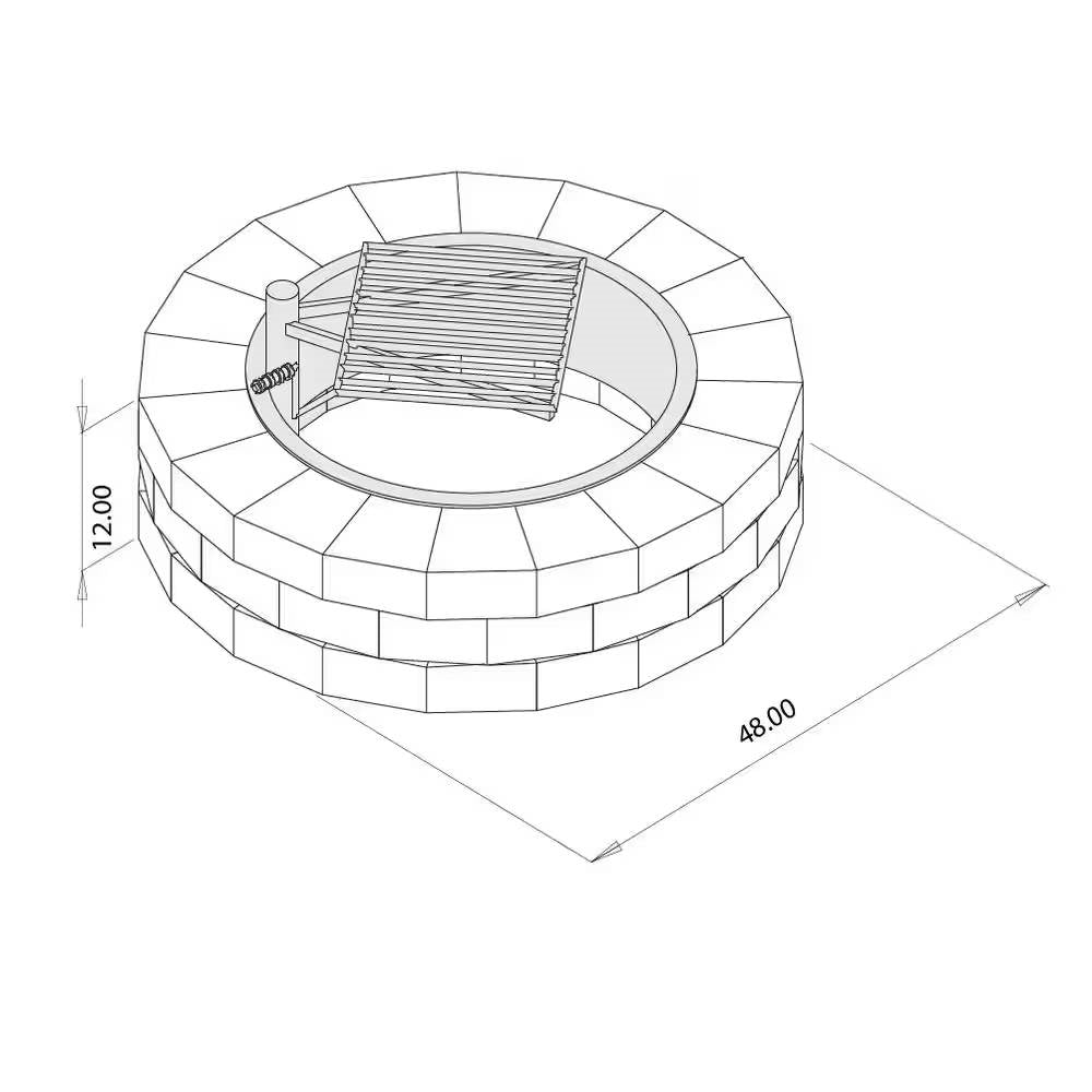48 Inch Round Concrete Block Fire Pit Kit with Swivel Cooking Grate