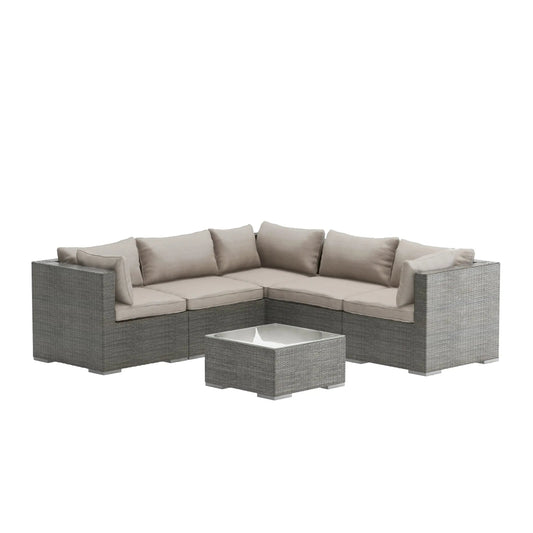 6 Piece Warm Gray Modular Outdoor Wicker Sofa Set