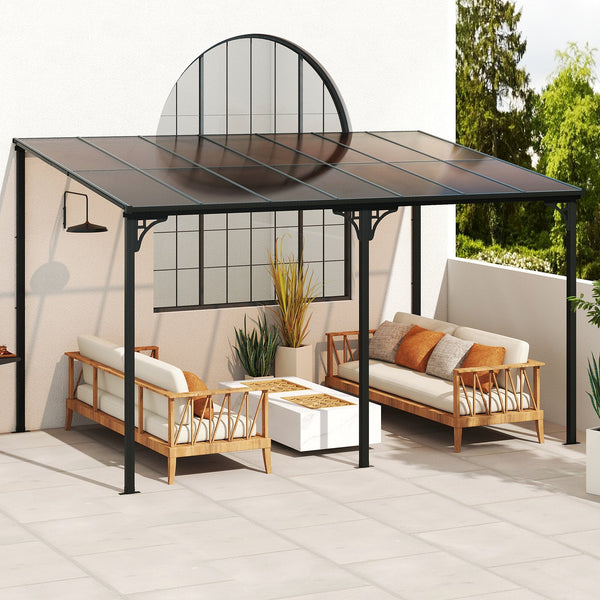 Wall-Mounted Polycarbonate Patio Cover with Adjustable Anchoring Options