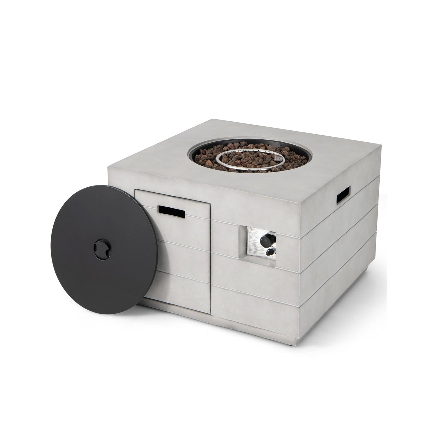 34 Inch Square Concrete Propane Fire Pit Table with Lava Rocks and Cover 50,000 BTU-Gray