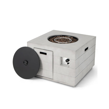 34 Inch Square Concrete Propane Fire Pit Table with Lava Rocks and Cover 50,000 BTU-Gray