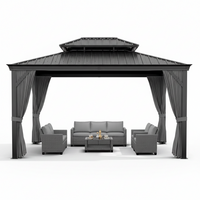 Hardtop Gazebo Built for Permanent Installation, 12x14 Aluminum Frame, Double-Layer Roof, Garden Pavilion