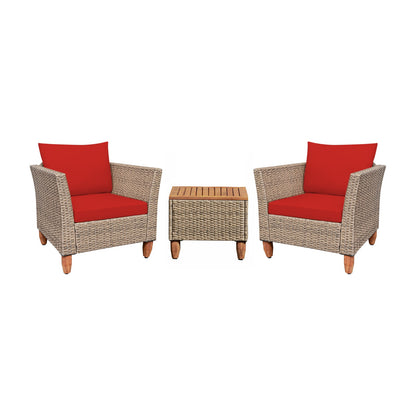 3 Pieces Patio Rattan Furniture Set with Washable Cushion for Yard Porch