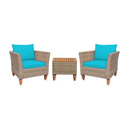 3 Pieces Patio Rattan Furniture Set with Washable Cushion for Yard Porch