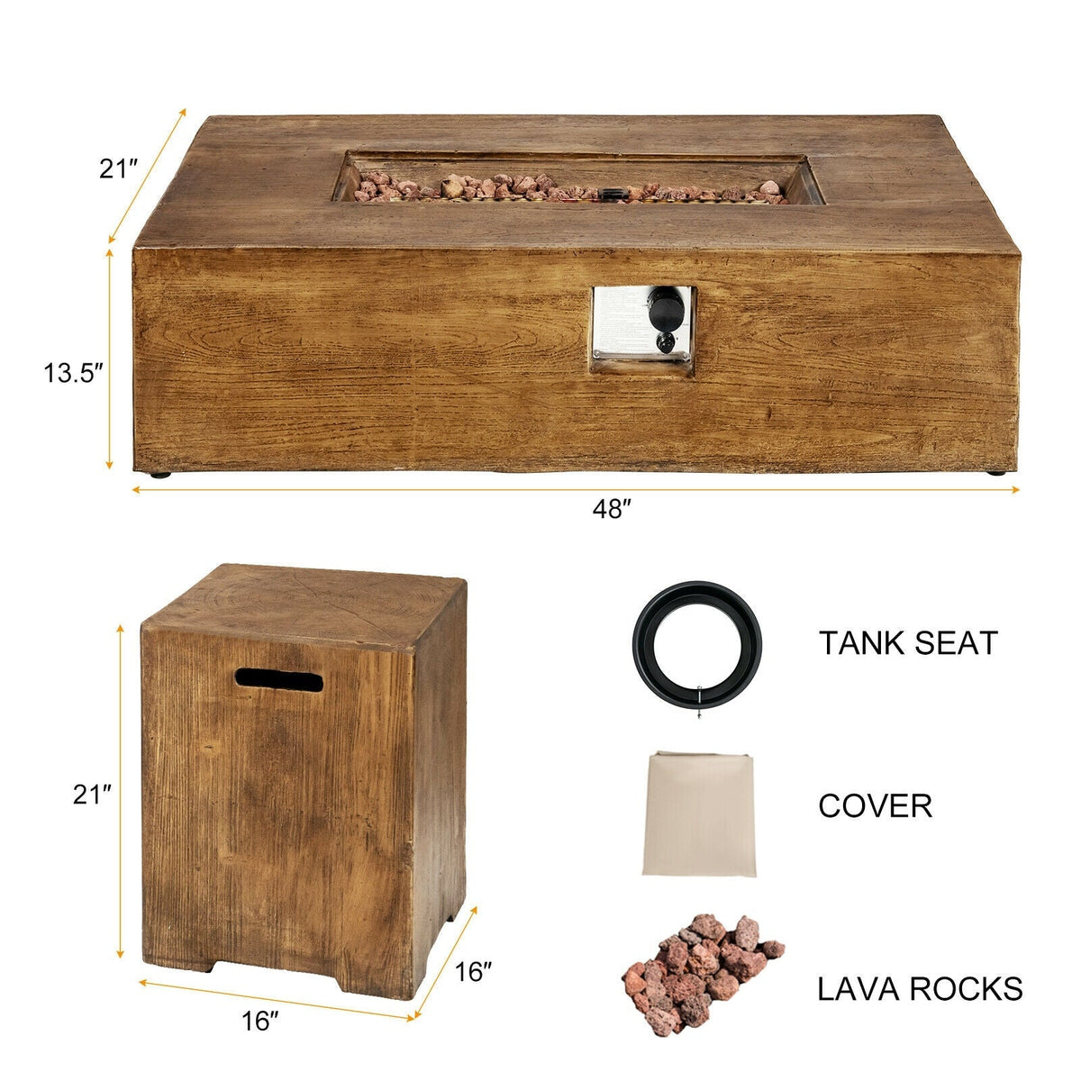 Outdoor Propane Fire Pit Table with Pull-Out Tank Holder