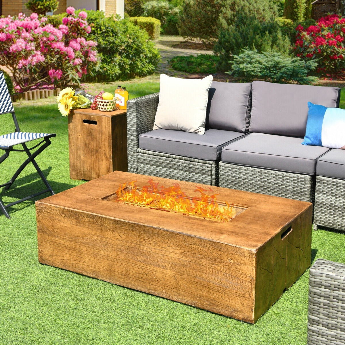 Outdoor Propane Fire Pit Table with Pull-Out Tank Holder