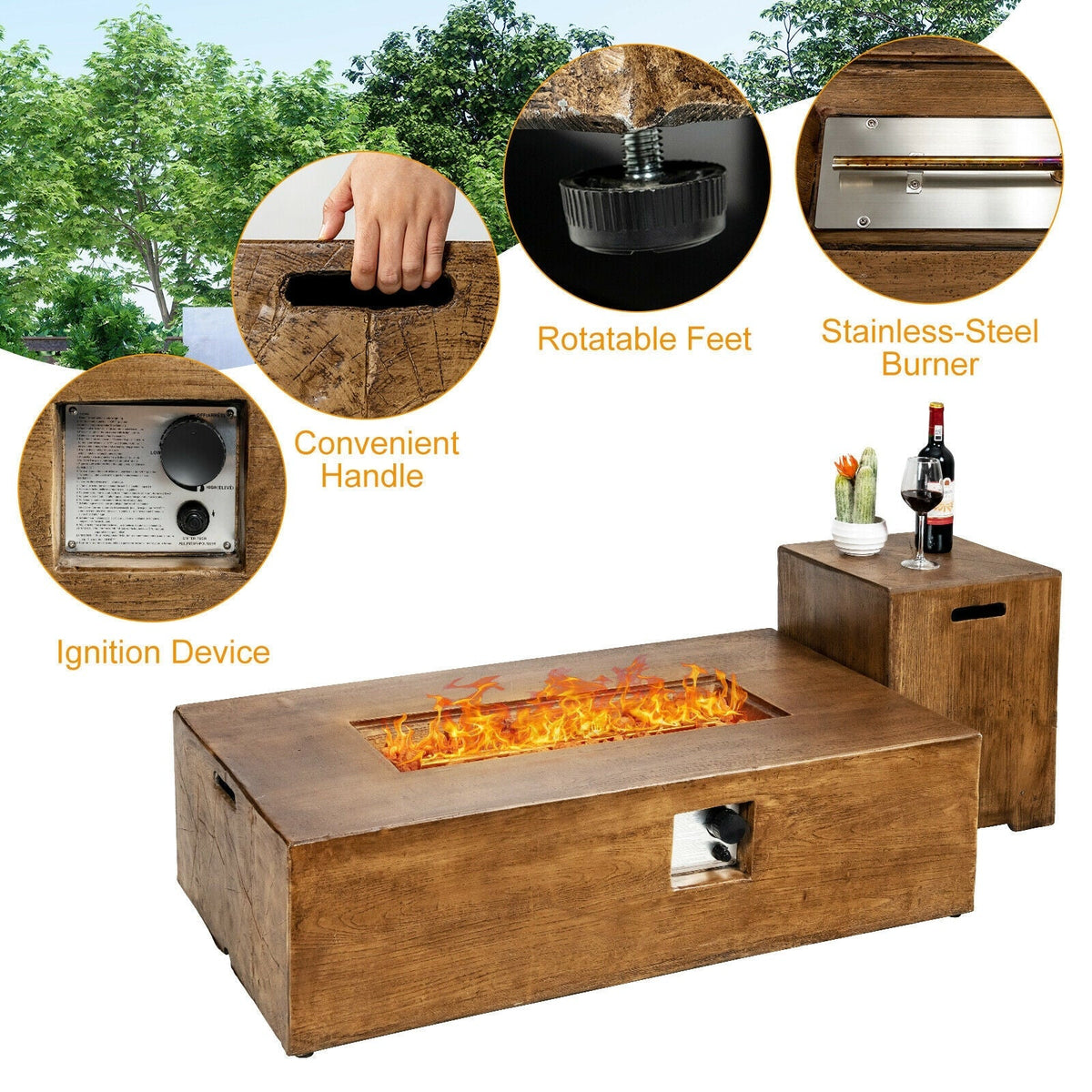 Outdoor Propane Fire Pit Table with Pull-Out Tank Holder