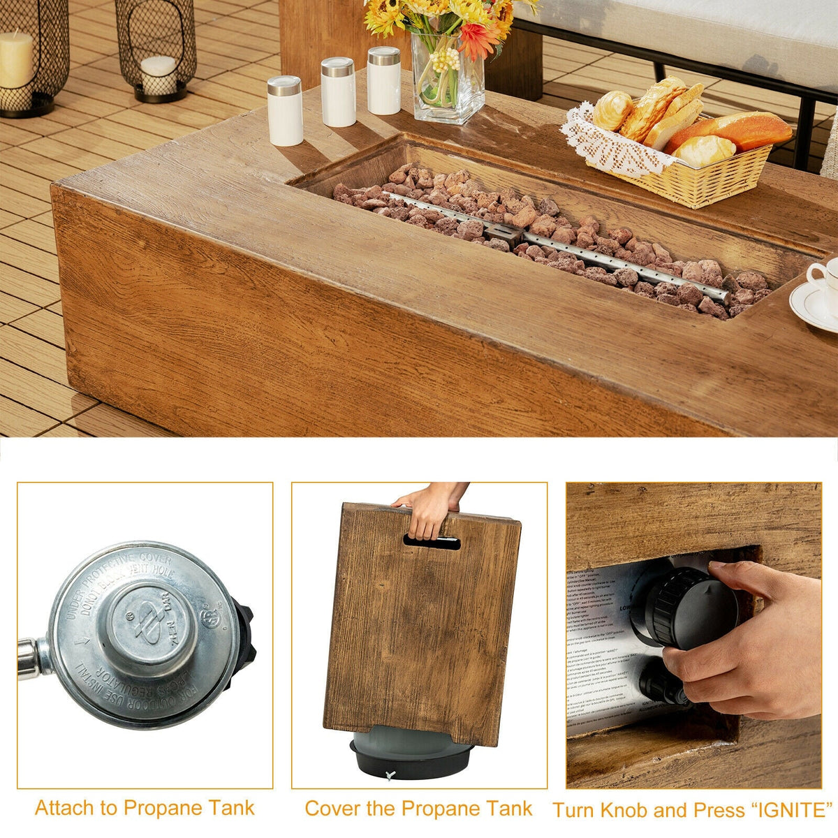 Outdoor Propane Fire Pit Table with Pull-Out Tank Holder