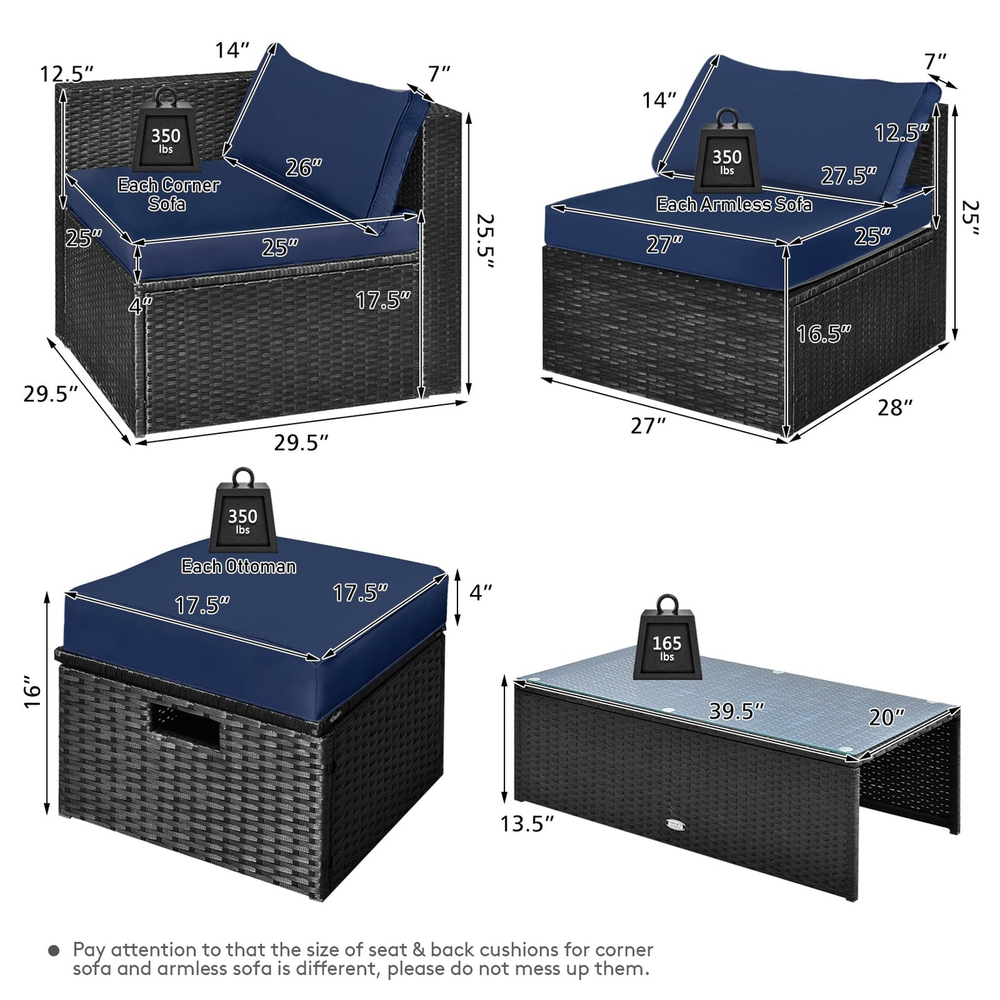 8 Pieces Patio Rattan Storage Table Furniture Set