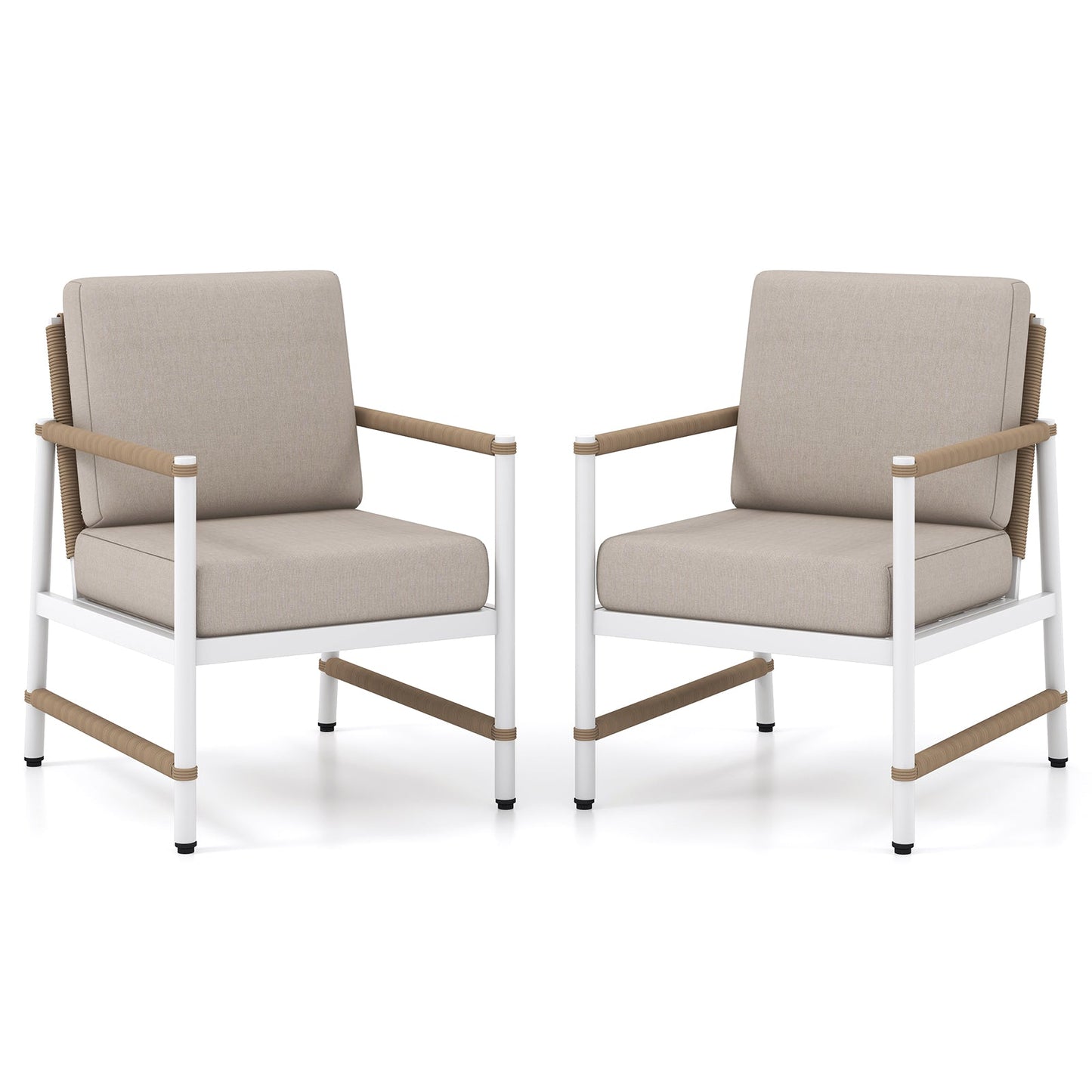 2 Packs Patio Aluminum Sofa with Wicker Backrest and Armrests