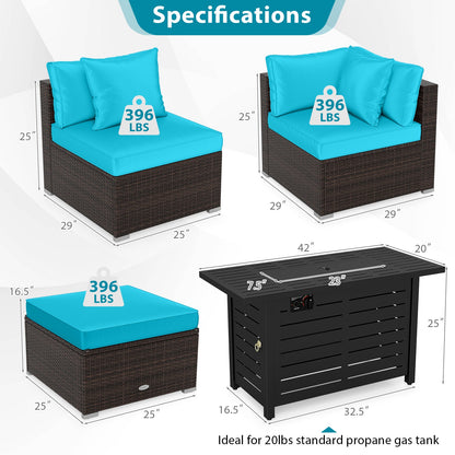 Heavy-duty Frame Rattan Sofa Set with 60000 BTU Firepit Table