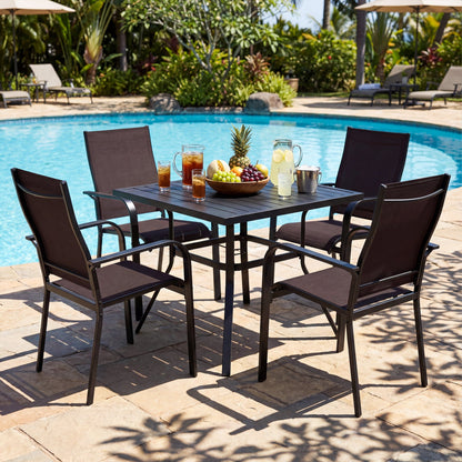 5 Pieces Patio Dining Set for 4 Outdoor Square Table and Stackable Chairs