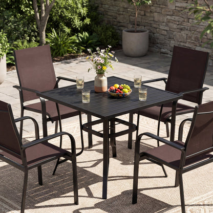 5 Pieces Patio Dining Set for 4 Outdoor Square Table and Stackable Chairs